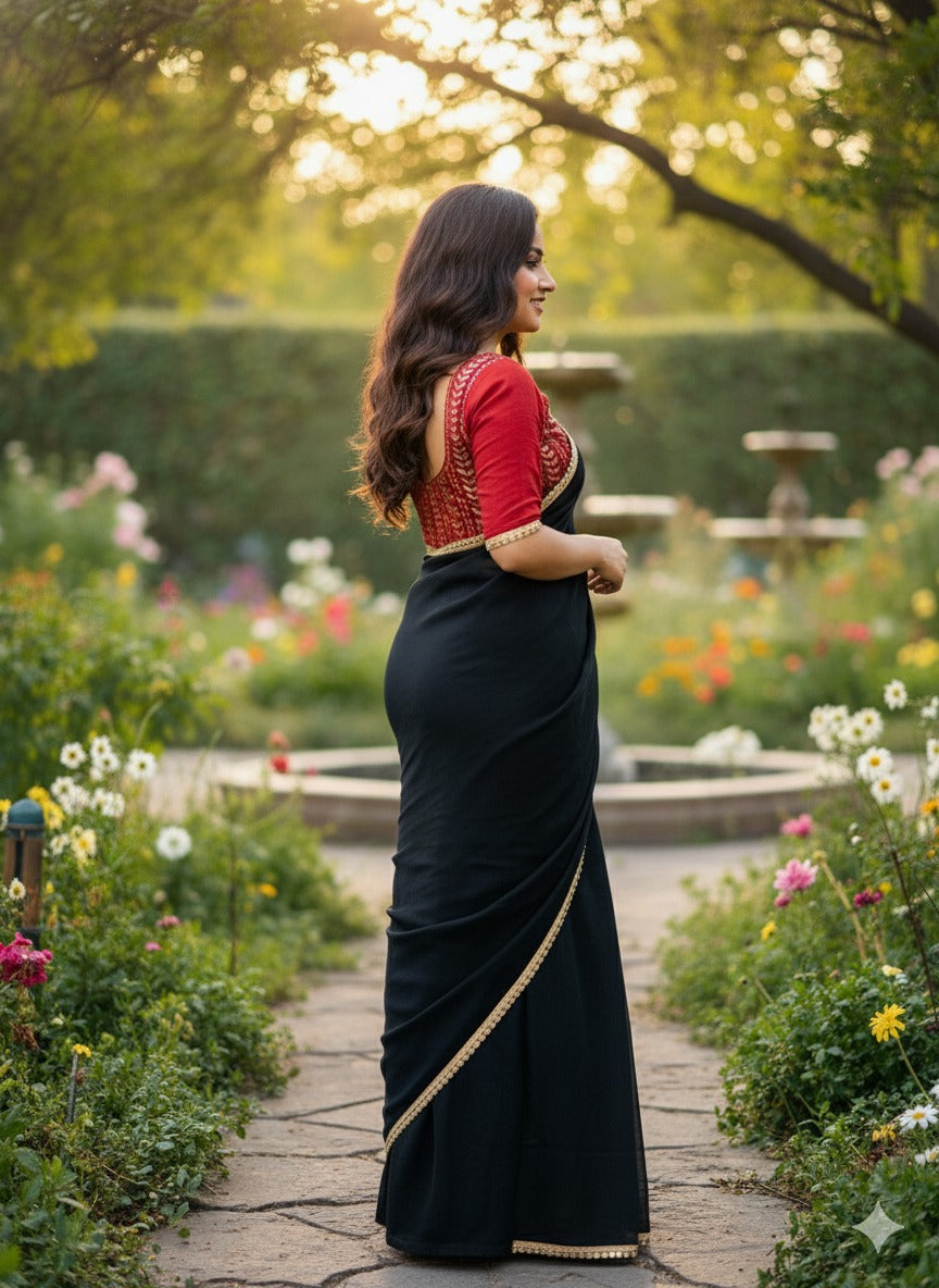 Black Elegant Star Georgette Saree – EE-SAN-BLK11