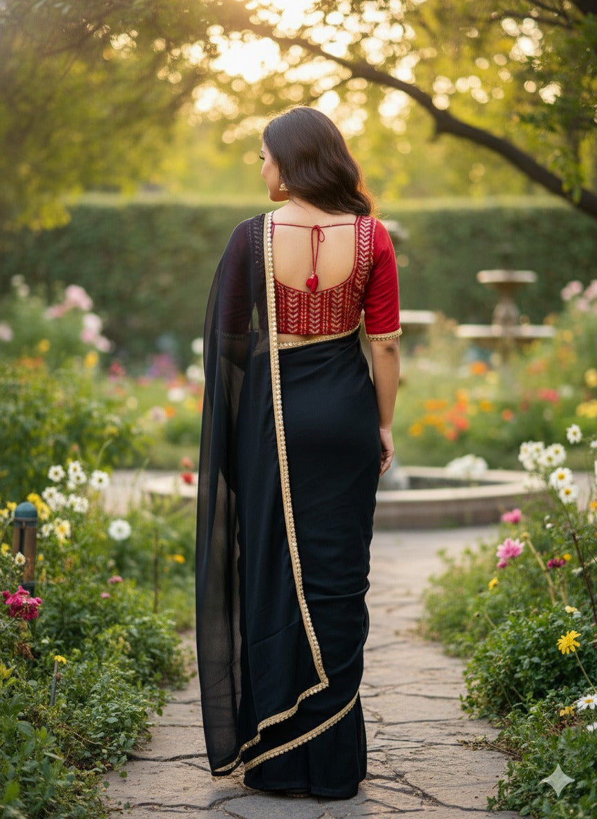 Black Elegant Star Georgette Saree – EE-SAN-BLK11