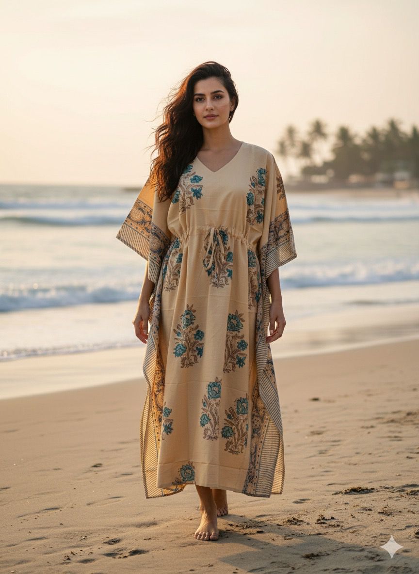 KaftAura Handblock Cotton Kaftan EE-KA428