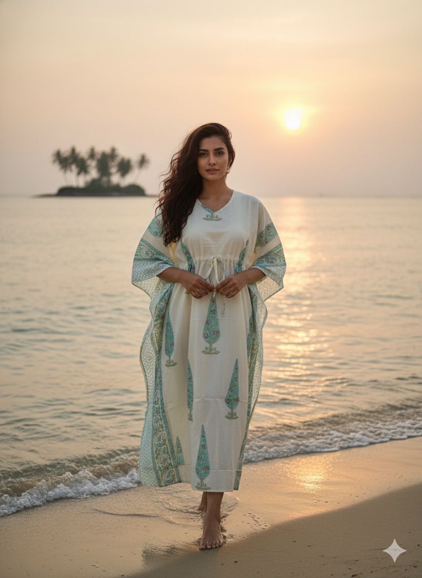 KaftAura Handblock Cotton Kaftan EE-KA428