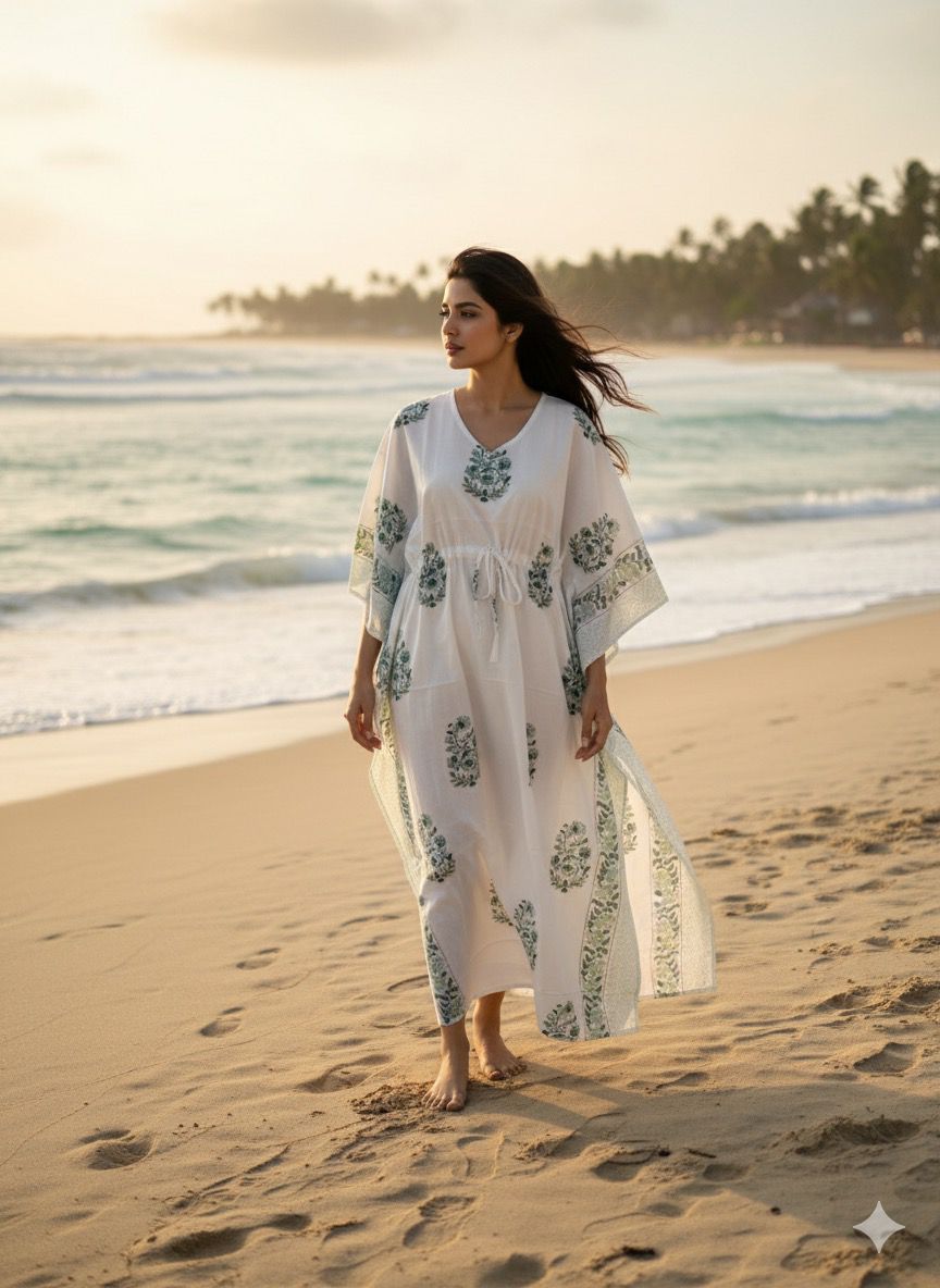 KaftAura Handblock Cotton Kaftan EE-KA428