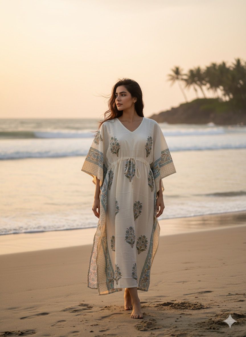 KaftAura Handblock Cotton Kaftan EE-KA428