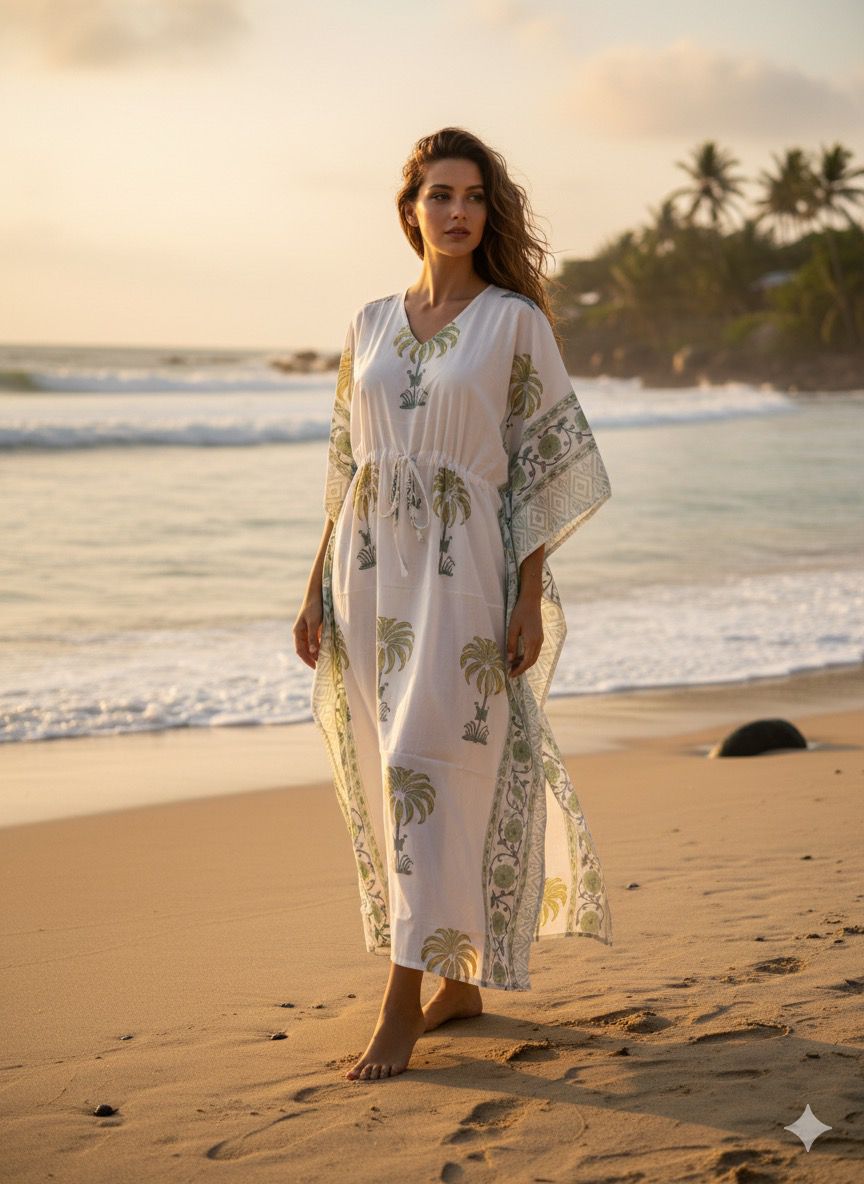 KaftAura Handblock Cotton Kaftan EE-KA428