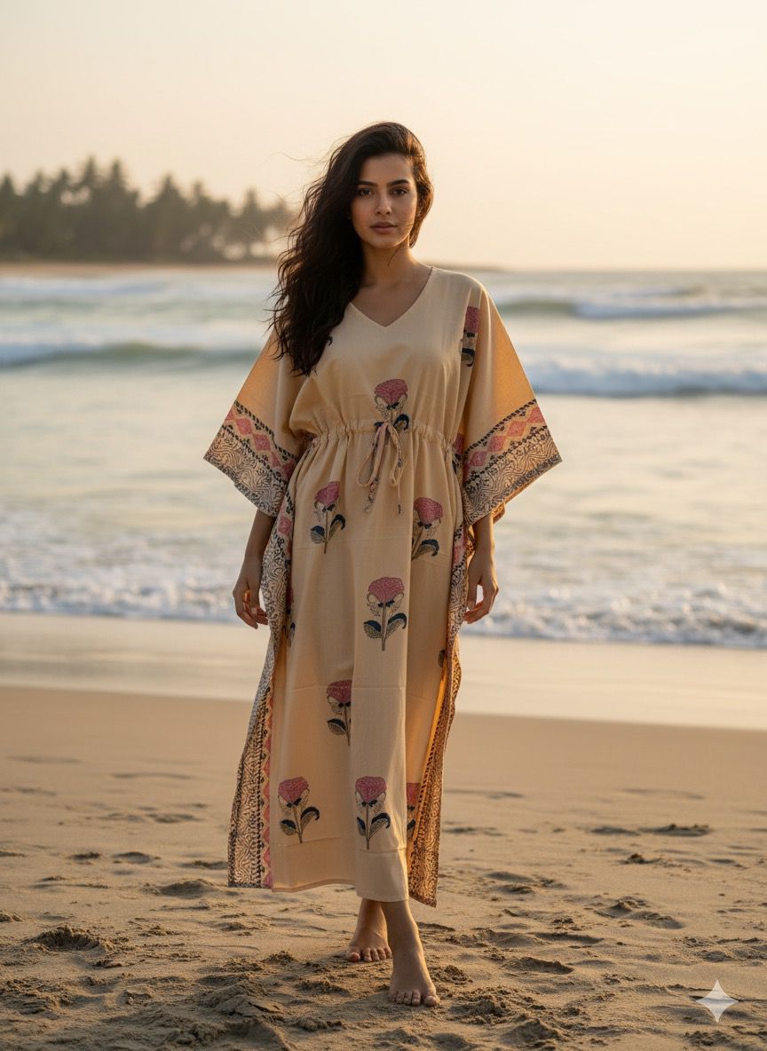 KaftAura Handblock Cotton Kaftan EE-KA428