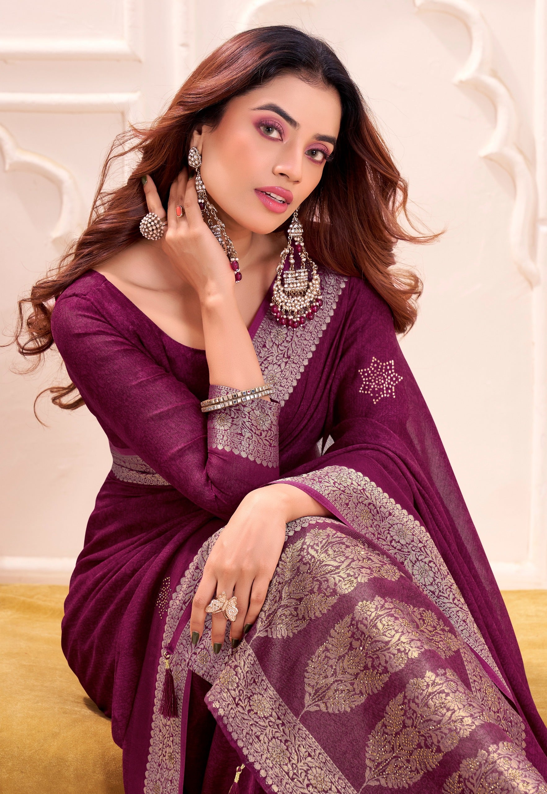 Eternal Elegance – EE-STP2 Moss Georgette Swarovski Saree