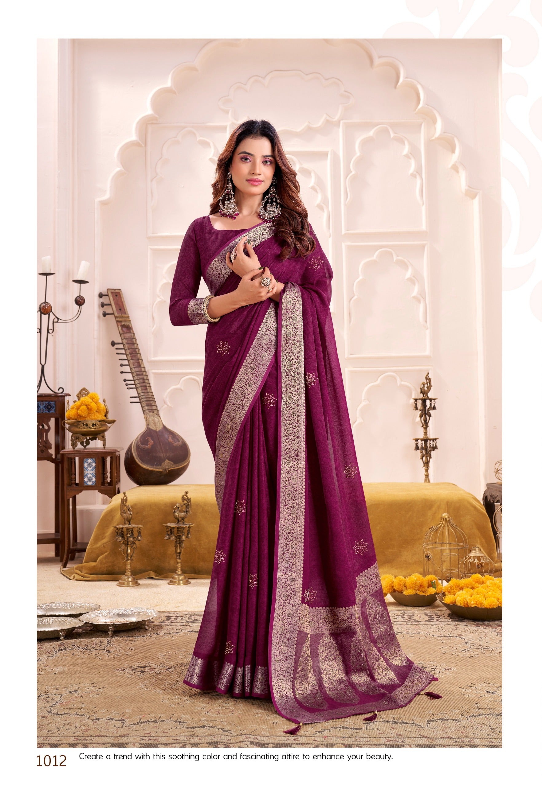 Eternal Elegance – EE-STP2 Moss Georgette Swarovski Saree