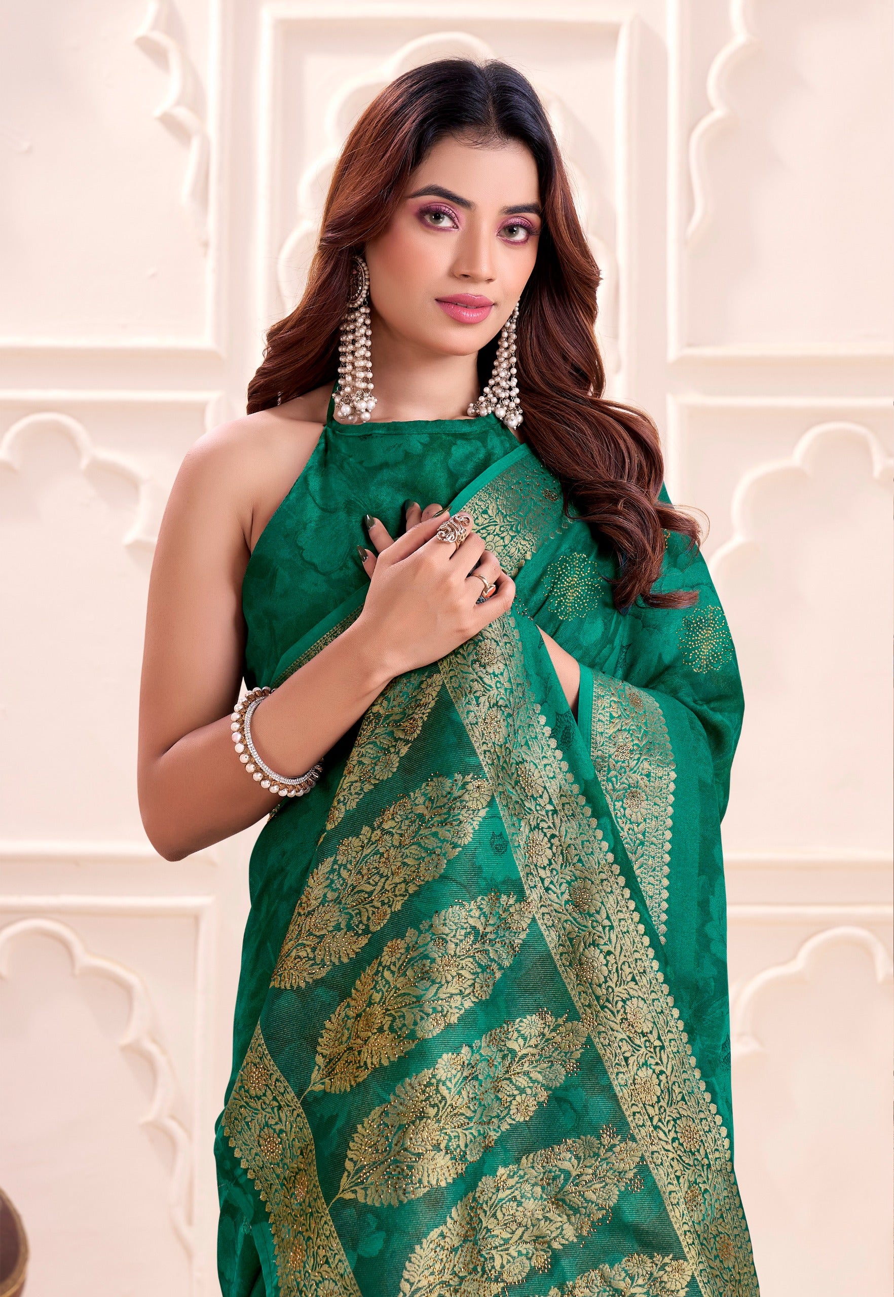 Eternal Elegance – EE-STP2 Moss Georgette Swarovski Saree