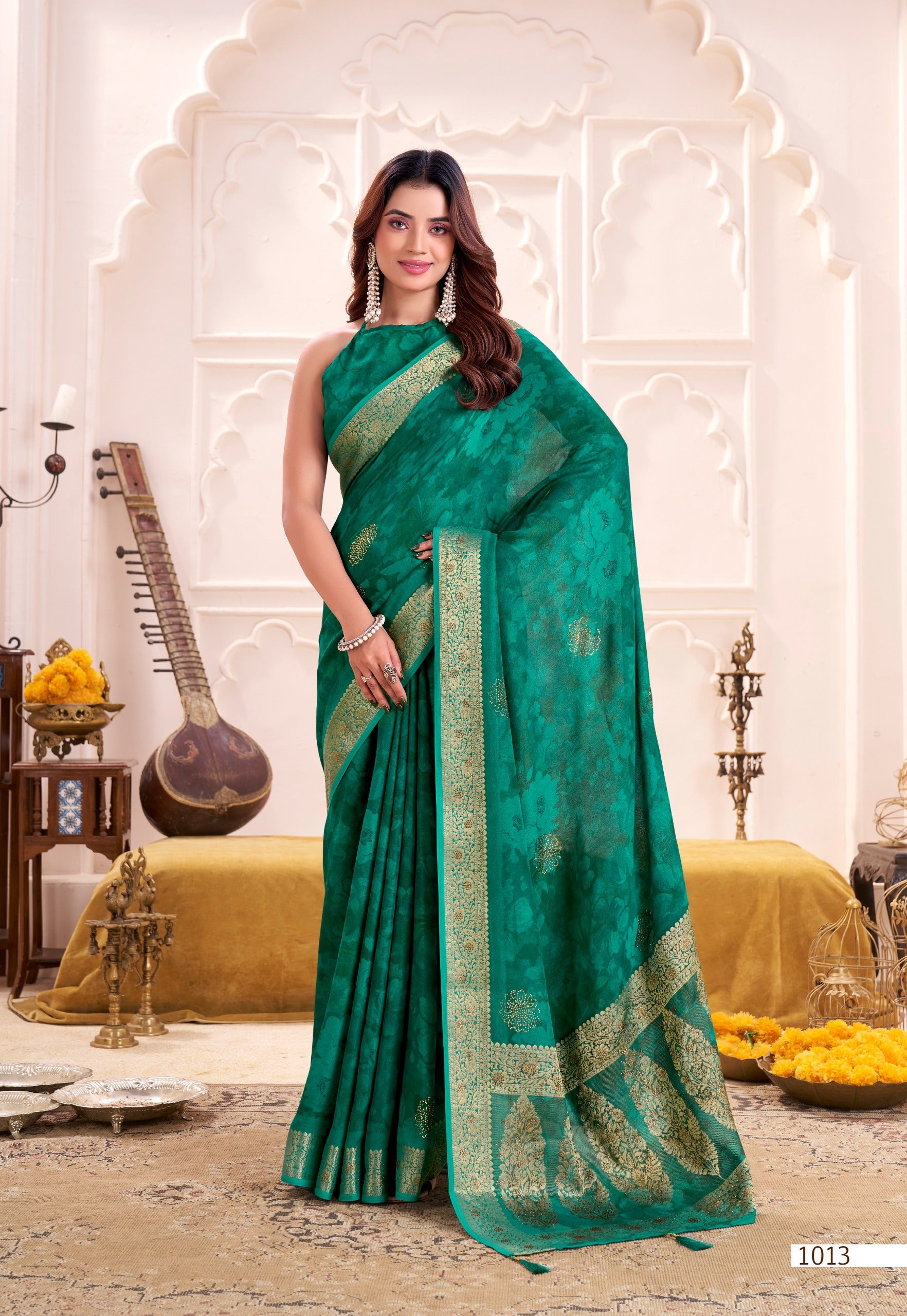 Eternal Elegance – EE-STP2 Moss Georgette Swarovski Saree