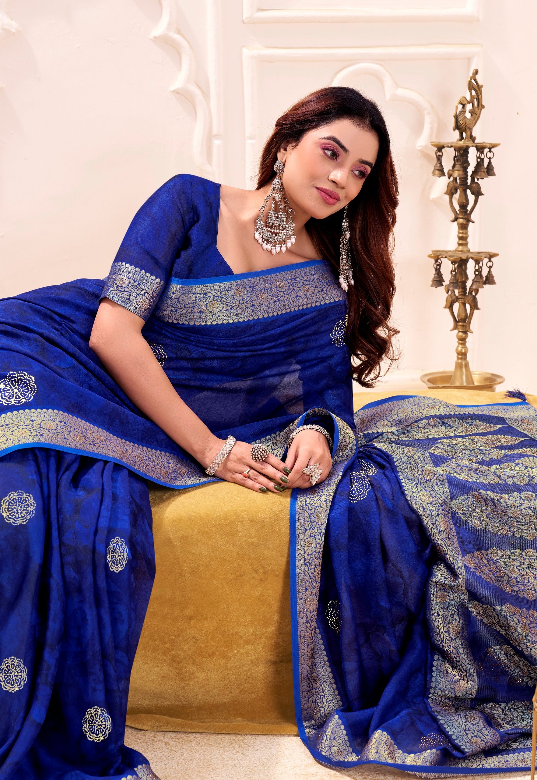 Eternal Elegance – EE-STP2 Moss Georgette Swarovski Saree