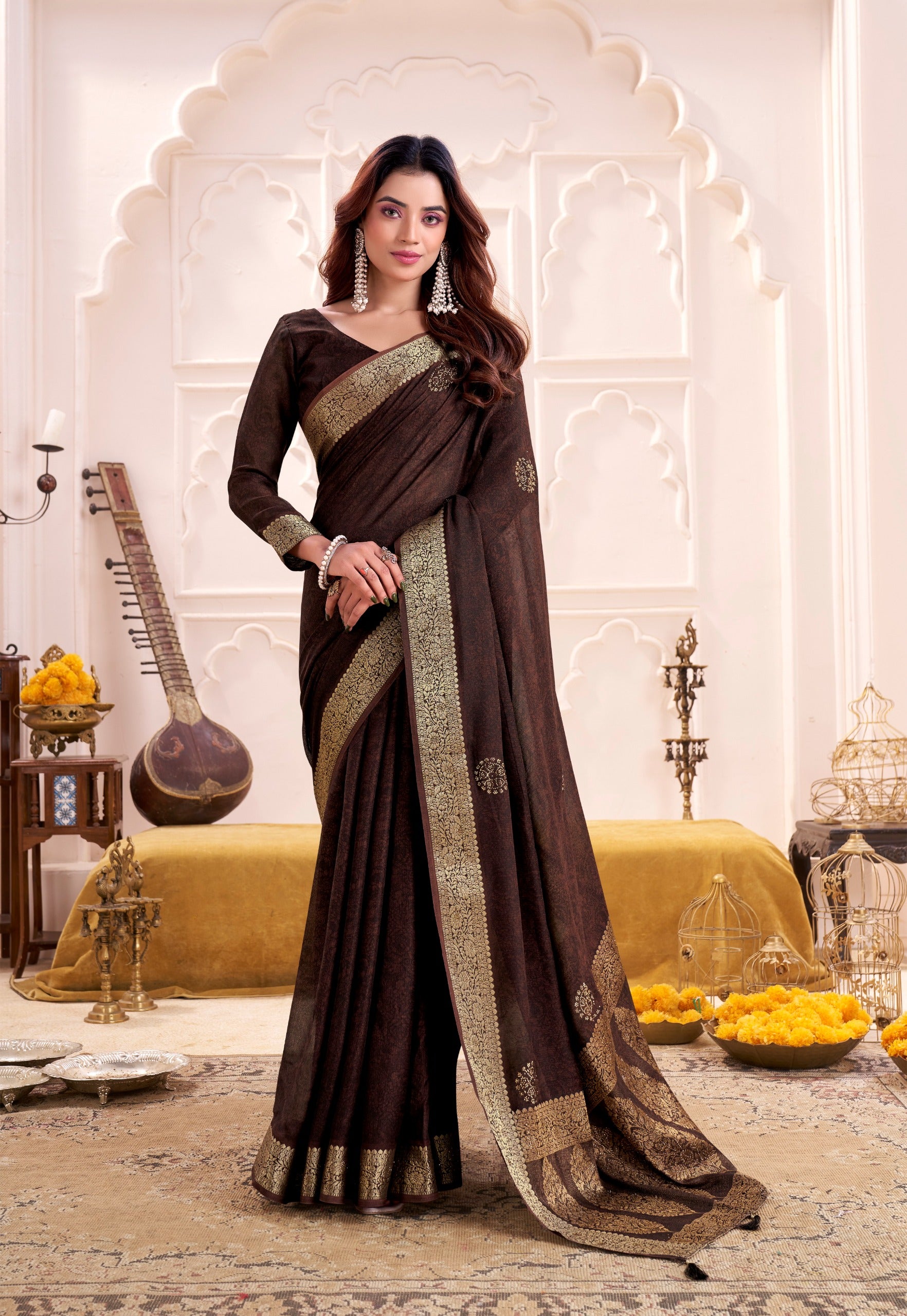 Eternal Elegance – EE-STP2 Moss Georgette Swarovski Saree
