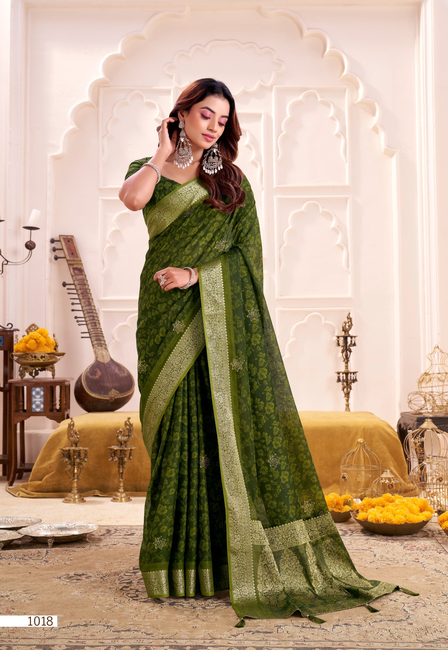 Eternal Elegance – EE-STP2 Moss Georgette Swarovski Saree