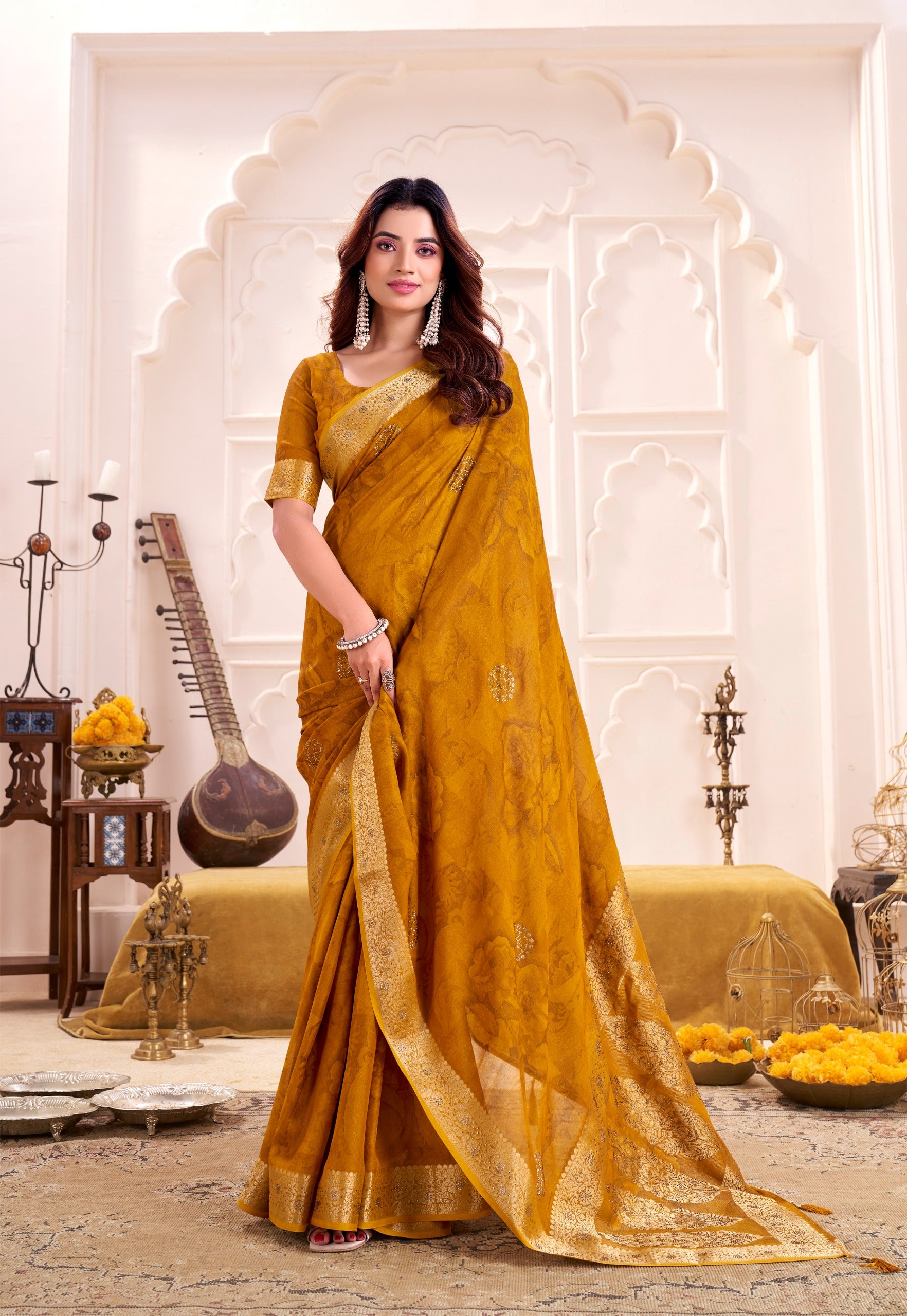 Eternal Elegance – EE-STP2 Moss Georgette Swarovski Saree