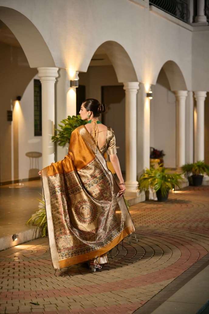 EE-DZKR6 Dazira Khadi Madhubani Saree