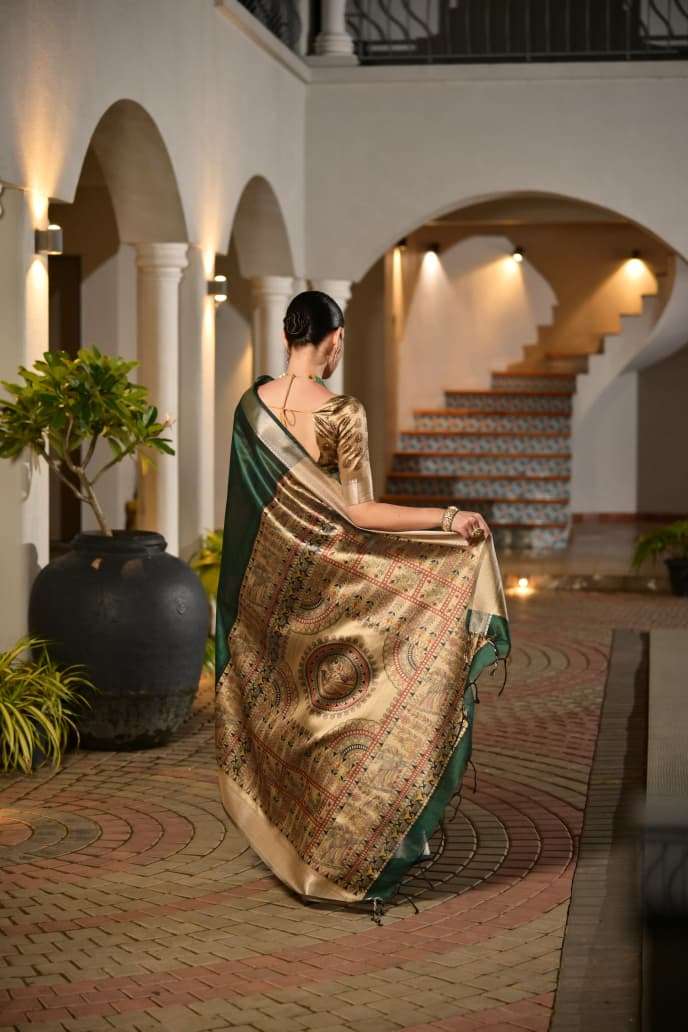 EE-DZKR6 Dazira Khadi Madhubani Saree