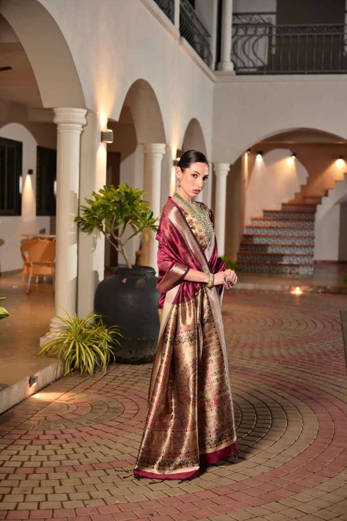 EE-DZKR6 Dazira Khadi Madhubani Saree