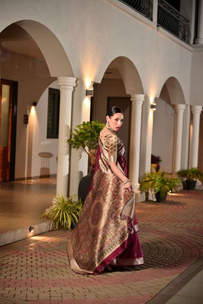 EE-DZKR6 Dazira Khadi Madhubani Saree